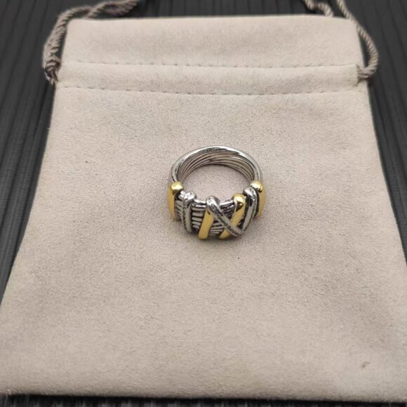 David Yurman Two-tone Gold & Sterling Silver Crossover Ring - Picture 4 of 6